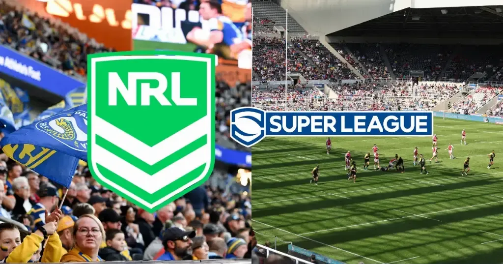 NRL - Banner with fans and rugby action.