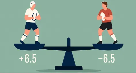 Image 205 - Illustration with rugby players on a scale.