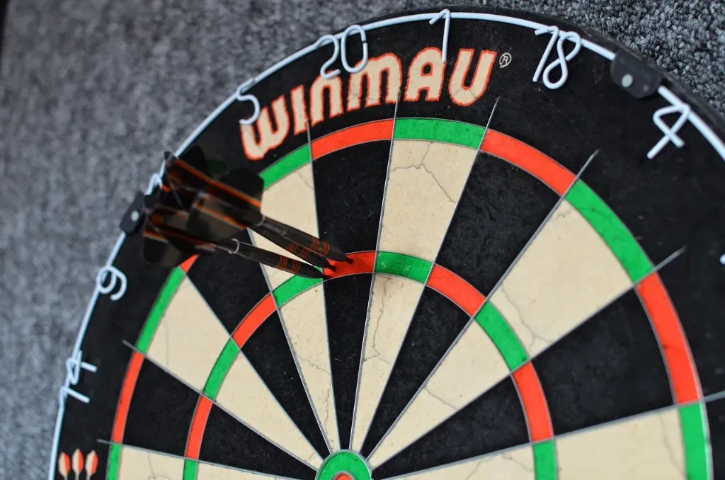 Winmau - Dartboard photo with darts in bullseye.