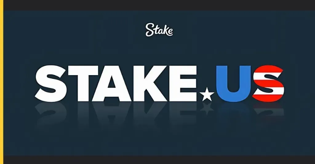 Stake.us - Logo with navy background and USA colors.
