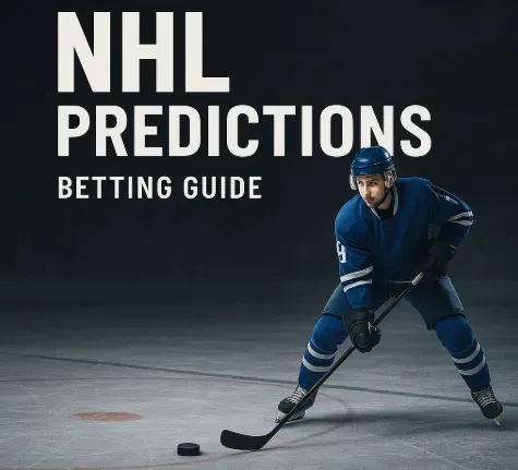 NHL Predictions - Banner with hockey player in action.