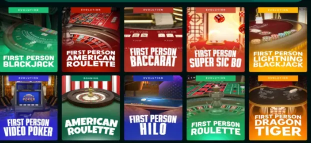 Evolution - Banner with first-person casino games.