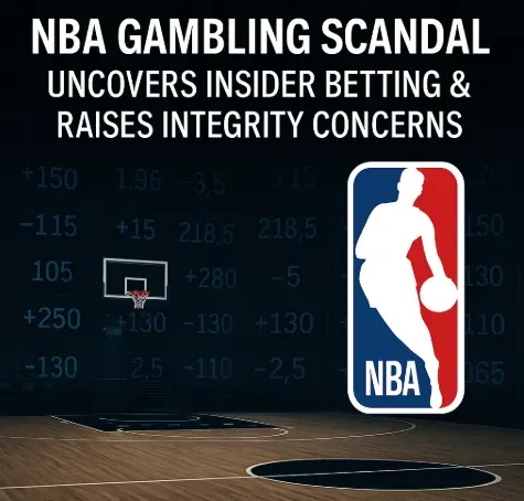 NBA - Banner with gambling scandal details.