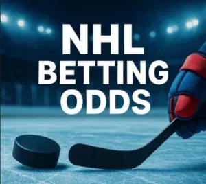NHL Betting Odds - Banner with hockey puck and stick.