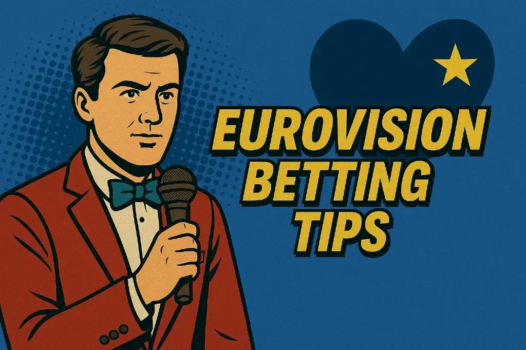 Eurovision - Banner with betting tips and microphone.
