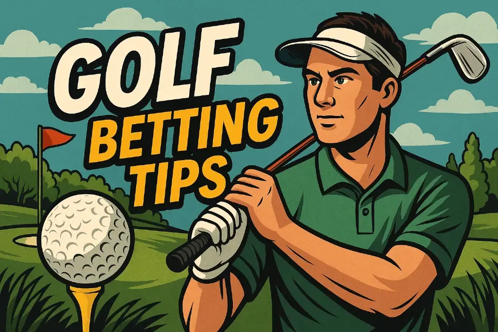 Golf Betting Tips - Banner with golfer illustration.
