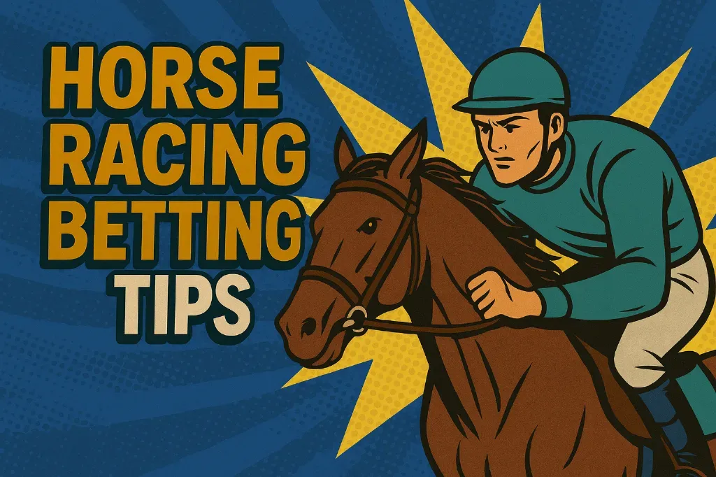 Horse Racing Betting Tips - Banner with jockey and horse.