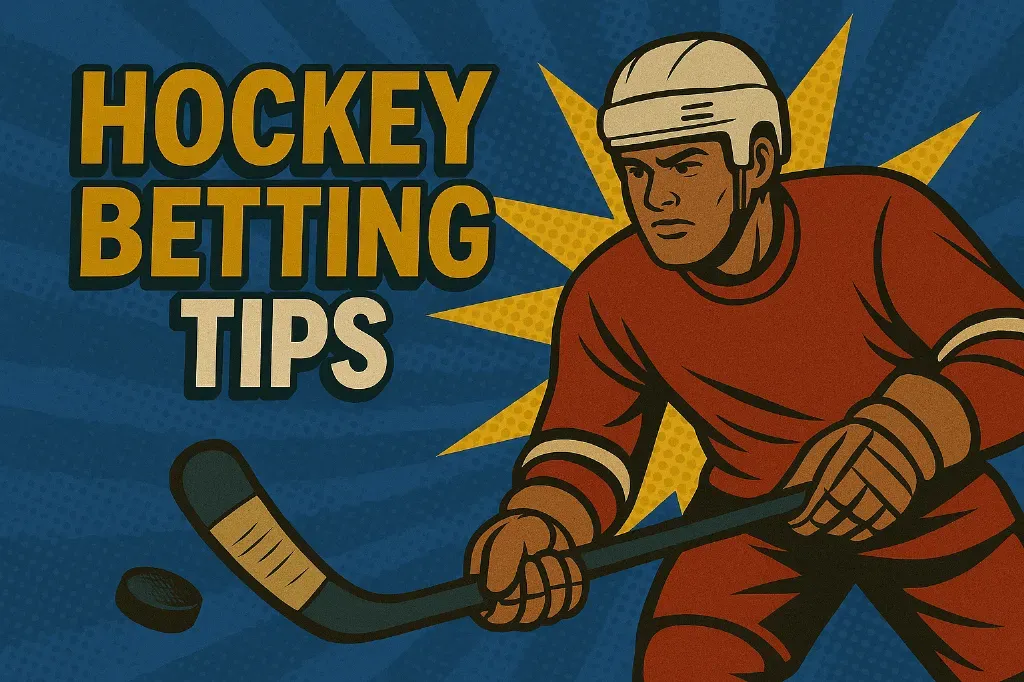 Hockey Betting Tips - Banner with player illustration.