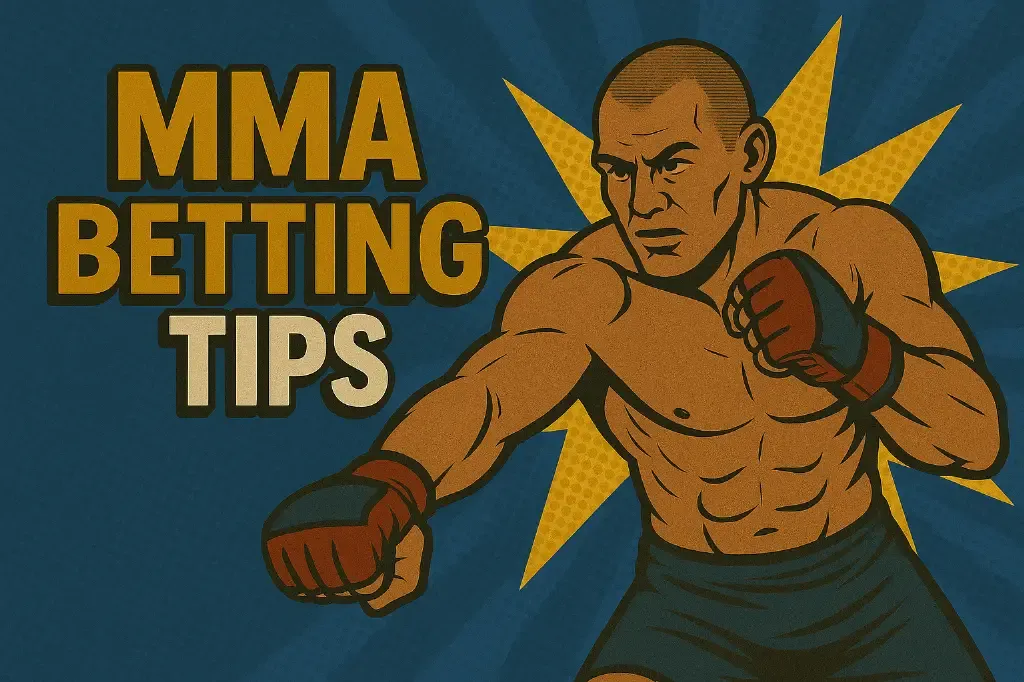 MMA Betting Tips - Graphic with fighter illustration.