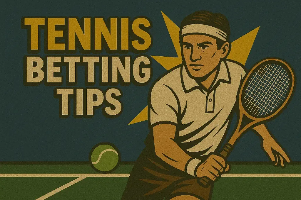 Tennis Betting Tips - Banner with player and racket.