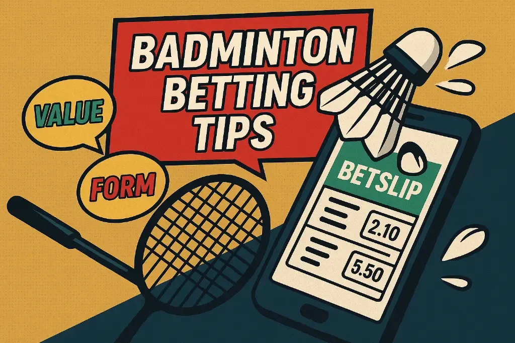 Badminton Betting Tips - Graphic with mobile and racket.