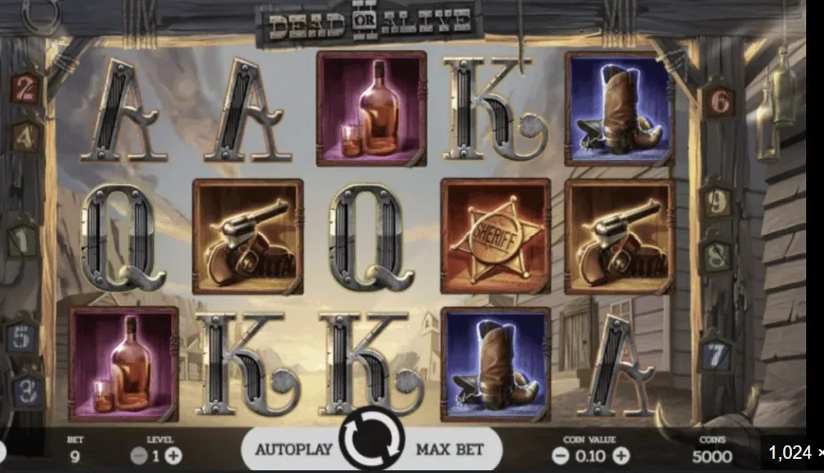 Dead or Alive - Game screenshot with symbols and guns.