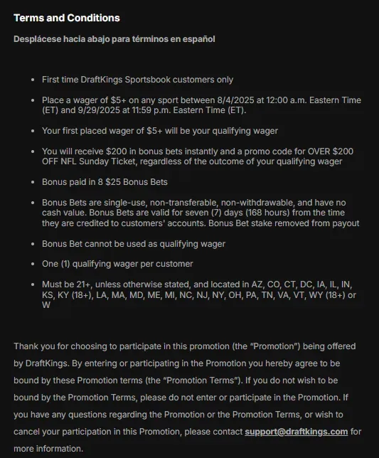 DraftKings - Document with promotion terms.