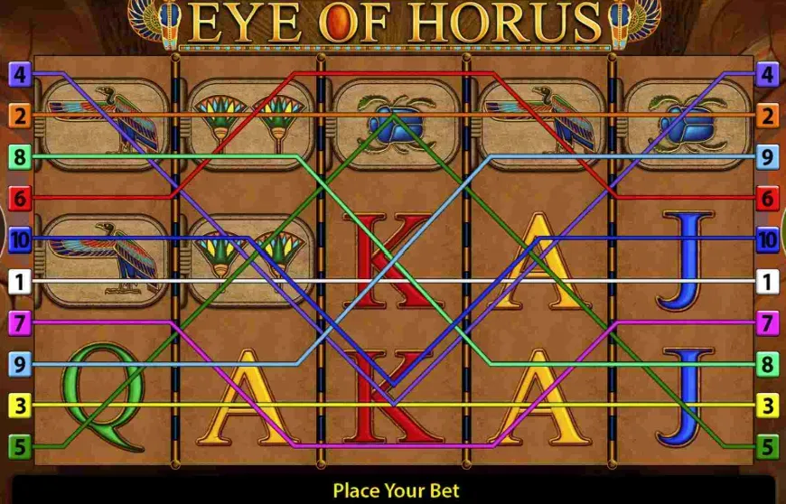 Eye of Horus - Game screen with paylines and symbols.