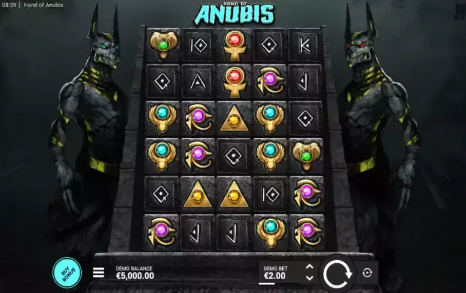 Hand of Anubis - Game screenshot with symbols and characters.