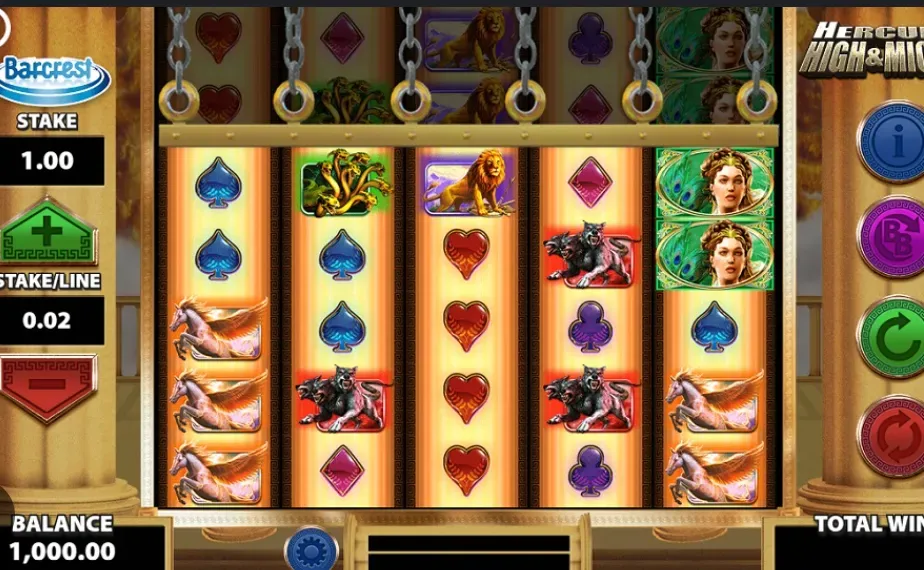 Hercules High and Mighty - Gameplay screenshot with slot reels.