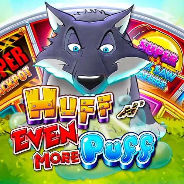 Huff n' Even More Puff - Banner with cartoon wolf.