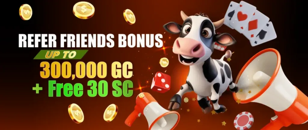 Refer Friends Bonus - Banner with cow and prizes.