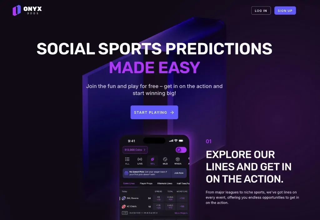 Onyx Odds - Banner with sports betting interface.