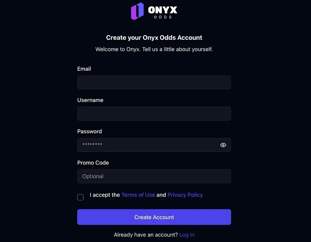 Onyx - Account Creation Banner with form fields.