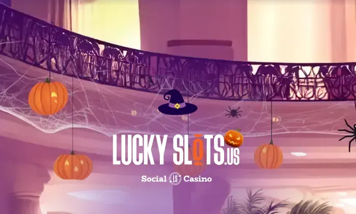 Lucky Slots - Banner with Halloween decorations.