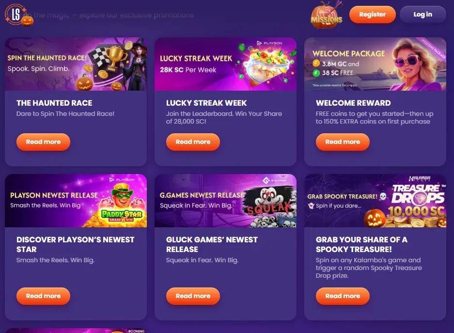 LS - Banner with Halloween promotions and games.