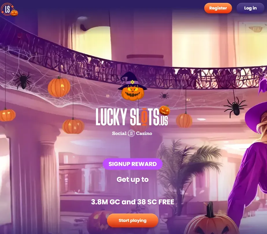 Lucky Slots - Banner with Halloween decorations.
