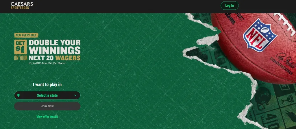 Caesars - Banner with NFL football and offers.