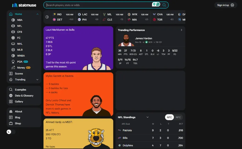 StatMuse - Screenshot with sports stats overview.