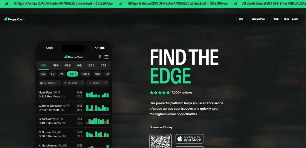 Props.Cash - Banner with sports betting app interface.