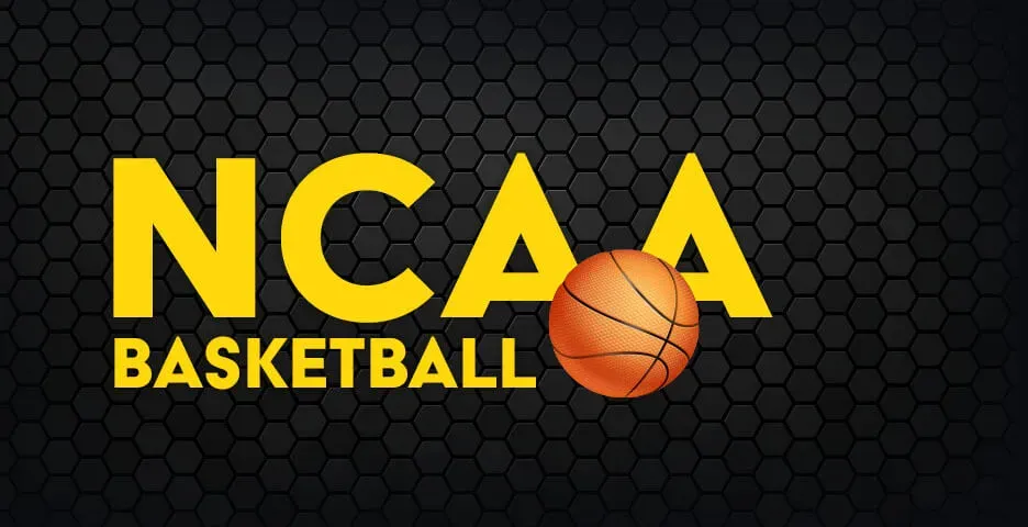 NCAA - Logo with basketball and yellow text.
