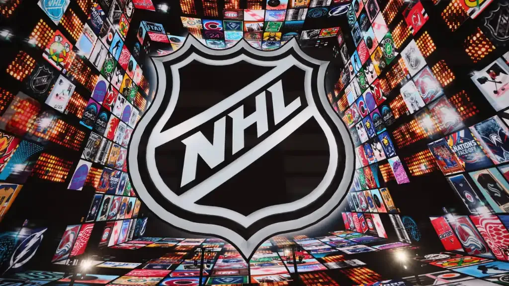 NHL - Logo with vibrant background designs.