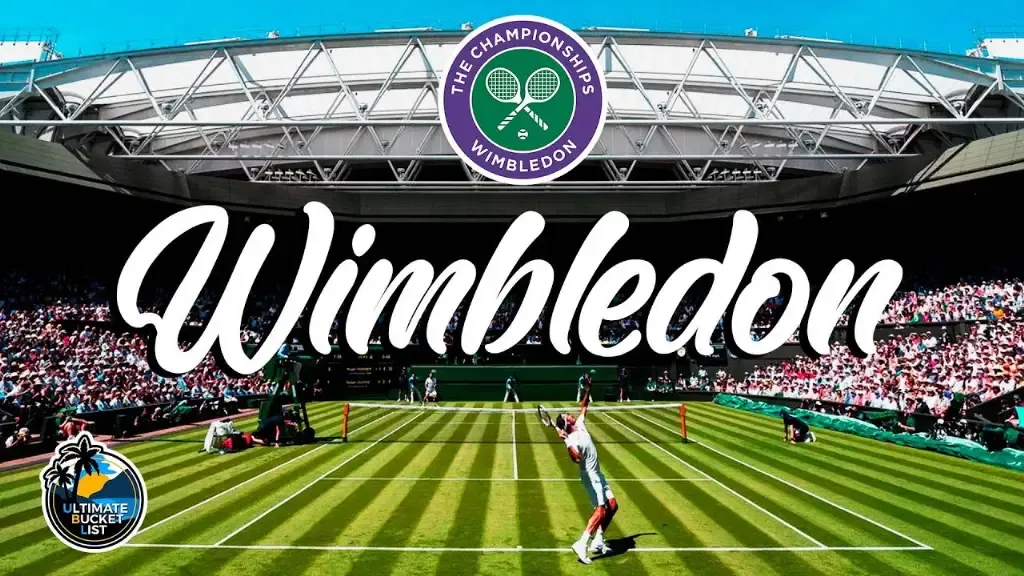 Wimbledon - Banner with tennis court scene.