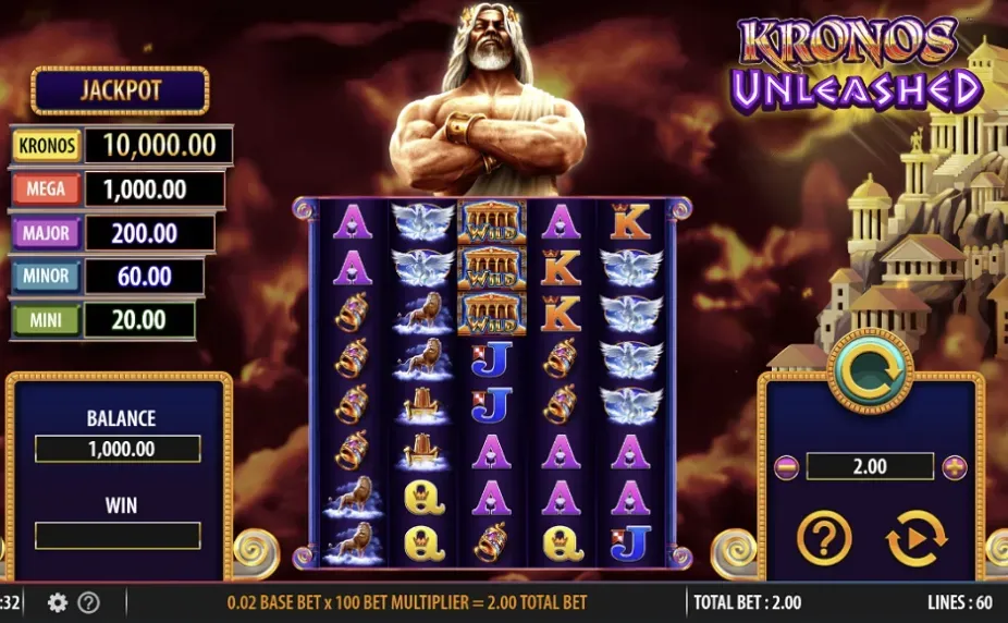 Kronos Unleashed - Gameplay screenshot with jackpot details.