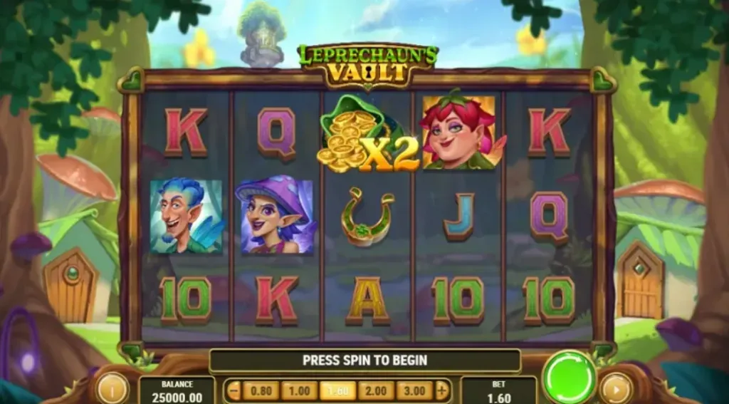 Leprechauns Vault - Game screenshot with colorful reels.