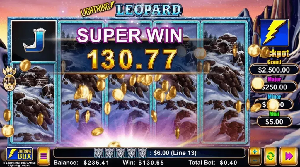 Lightning Leopard Slots - Game screenshot with jackpot win.