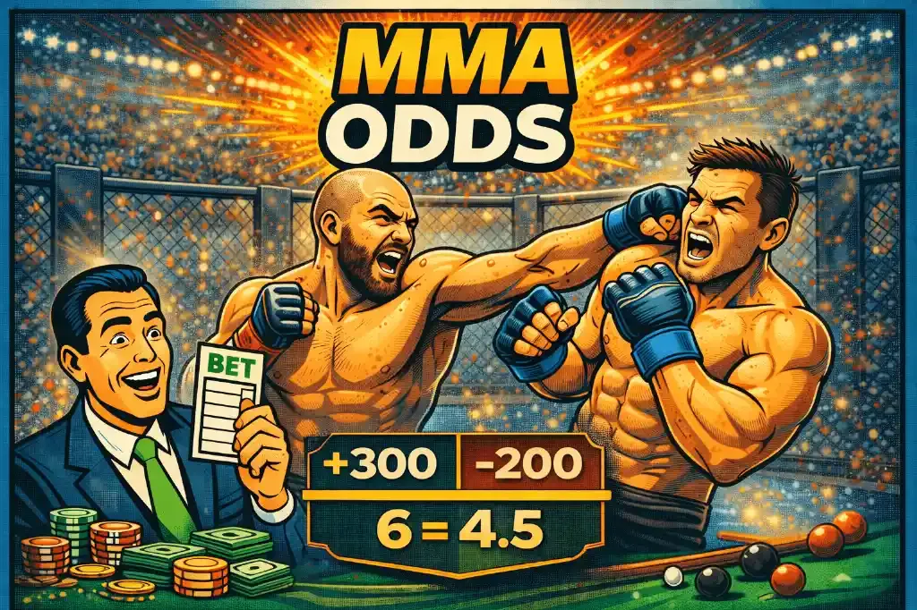 MMA Odds - Banner with fighters and betting info.