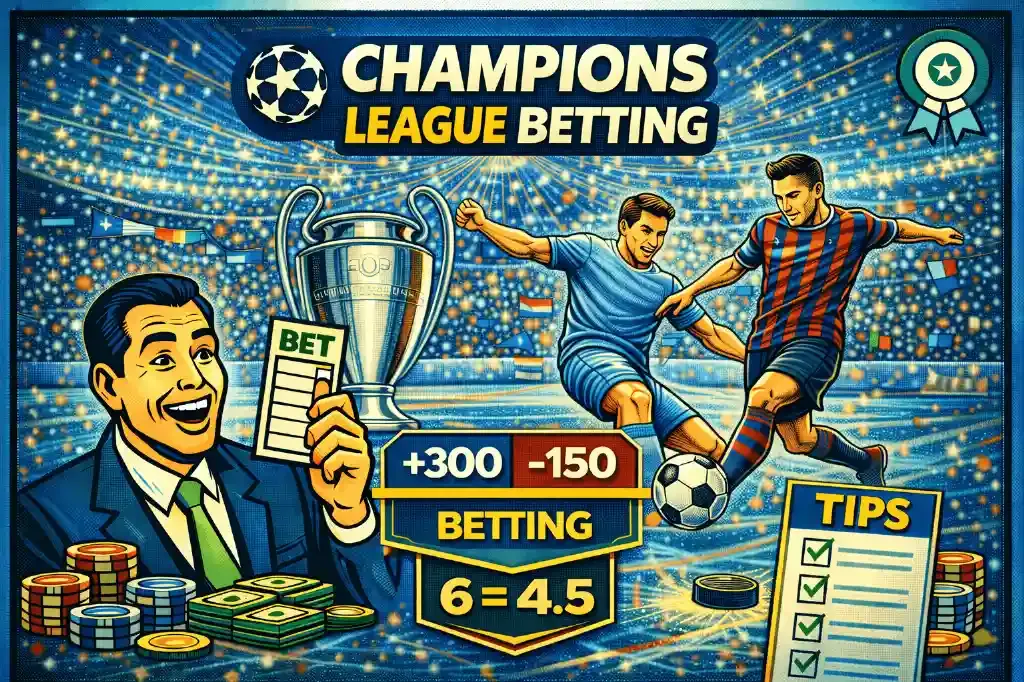 Champions League Betting - Banner with football action.