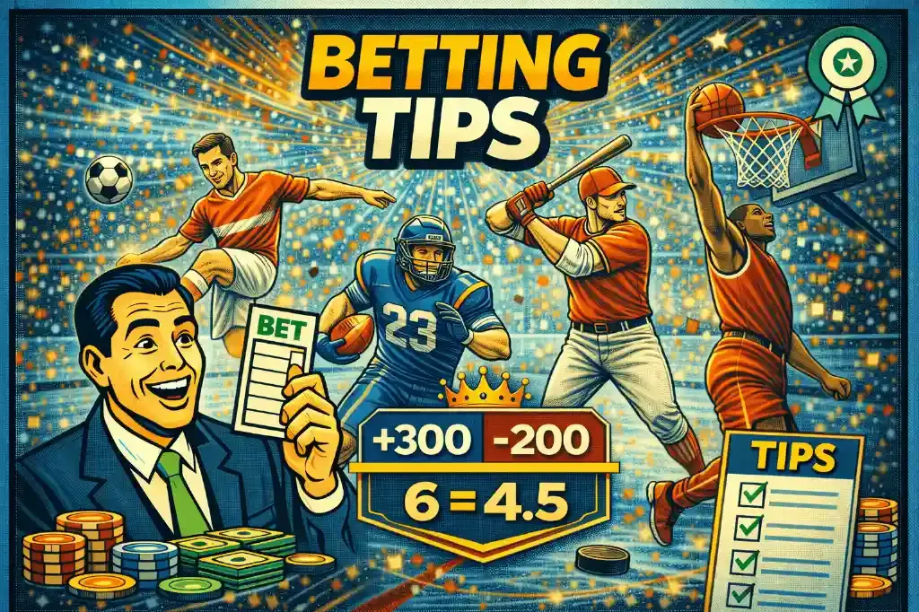 Betting Tips - Graphic with sports and betting elements.