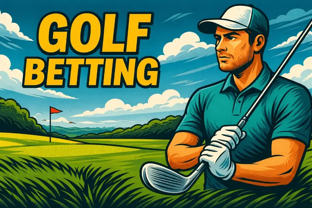 Golf Betting - Banner with golfer and landscape.