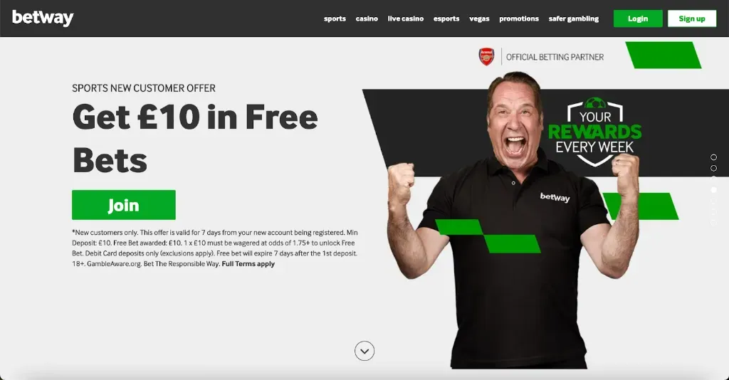 Betway - Banner with promotional offer details.