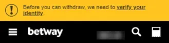Betway - Banner with verification message.