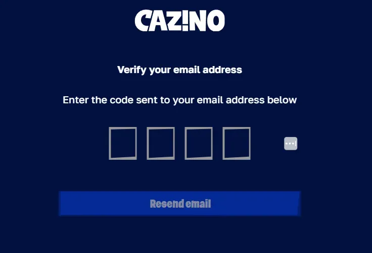 Cazino - Banner with email verification prompt.