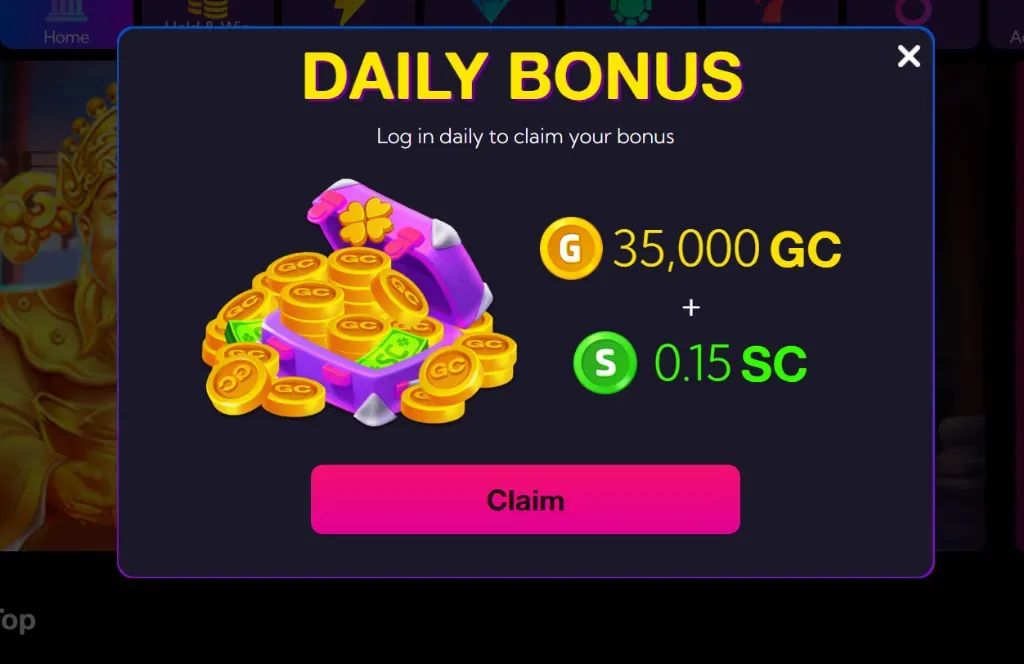 Daily Bonus - Banner with coins and cash prize.
