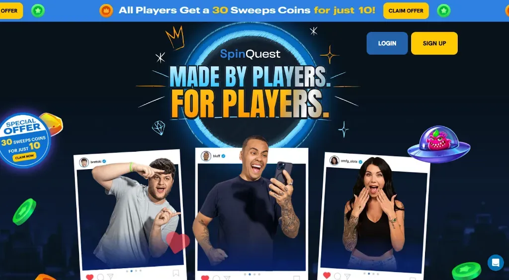 SpinQuest - Banner with excited players.