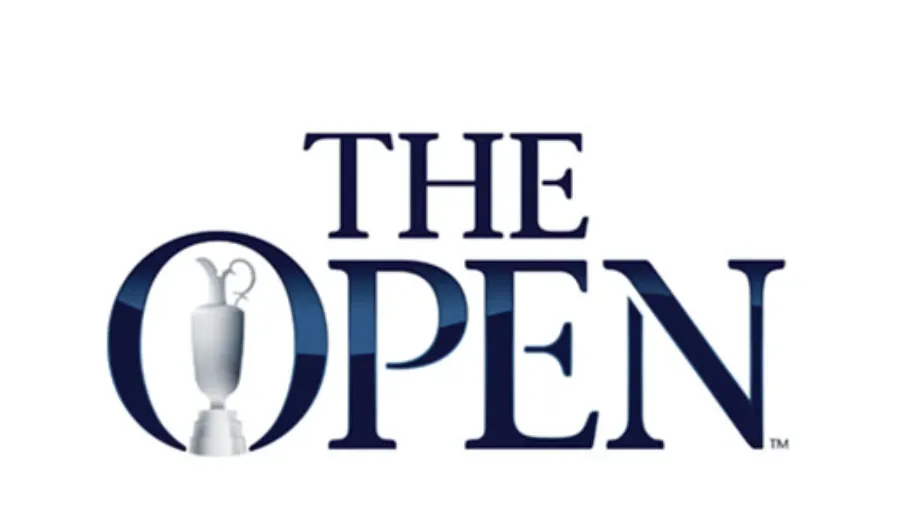 The Open - Logo with trophy and blue text.