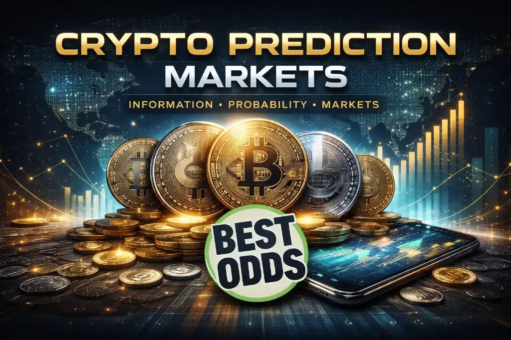 Crypto 2 1 - Banner with prediction markets and coins.