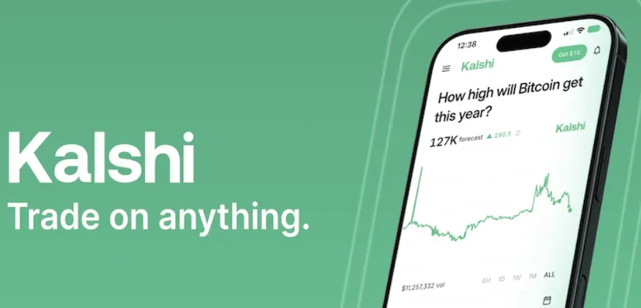 Kalshi - Banner with trading app interface.
