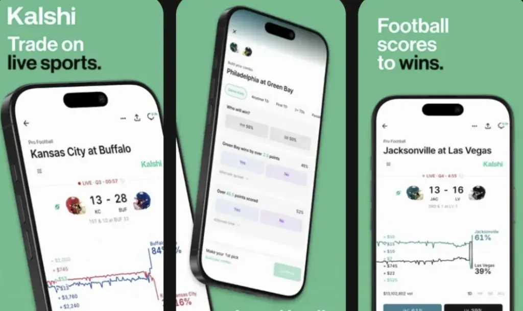 Kalshi - App screenshot with live sports trading.