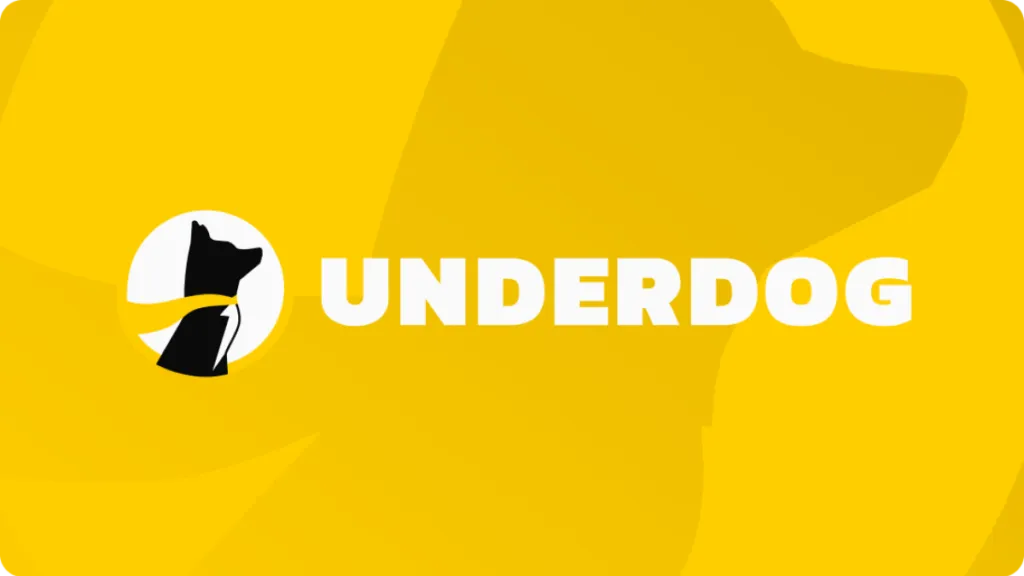 Underdog - Logo with a black dog silhouette.